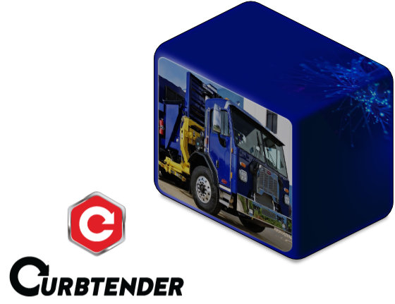 Le logo de Curbtender à côté d'un de leurs camions