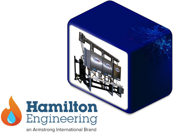 Le logo d'Hamilton Engineering à côté de l'une de ses solutions d'eau chaude