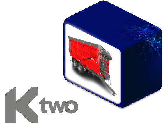 Le logo de KTwo à côté d'un de leurs produits de remorque