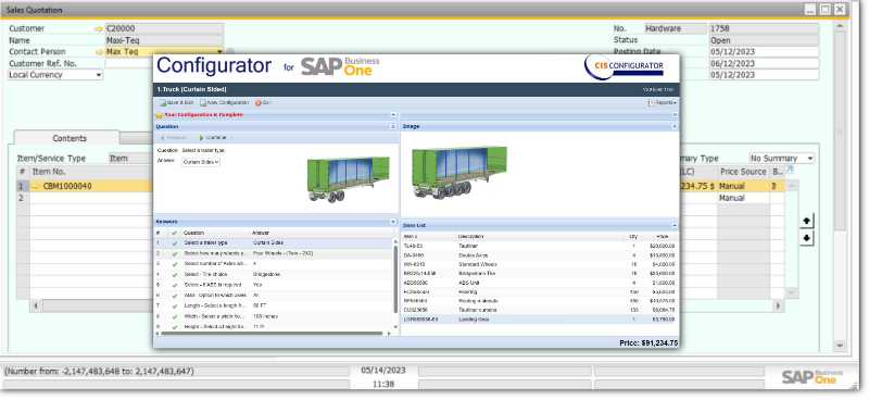 Capture d'écran du CIS Configurator dans SAP Business One