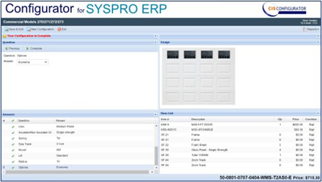 Configurateur CIS pour SYSPRO utilisé pour les portes de garage SafeWays